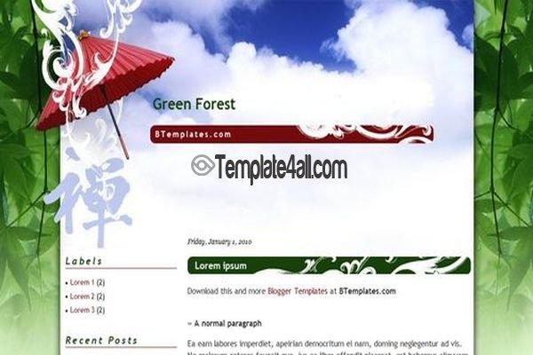 Free Black Green Blogger Forest Template